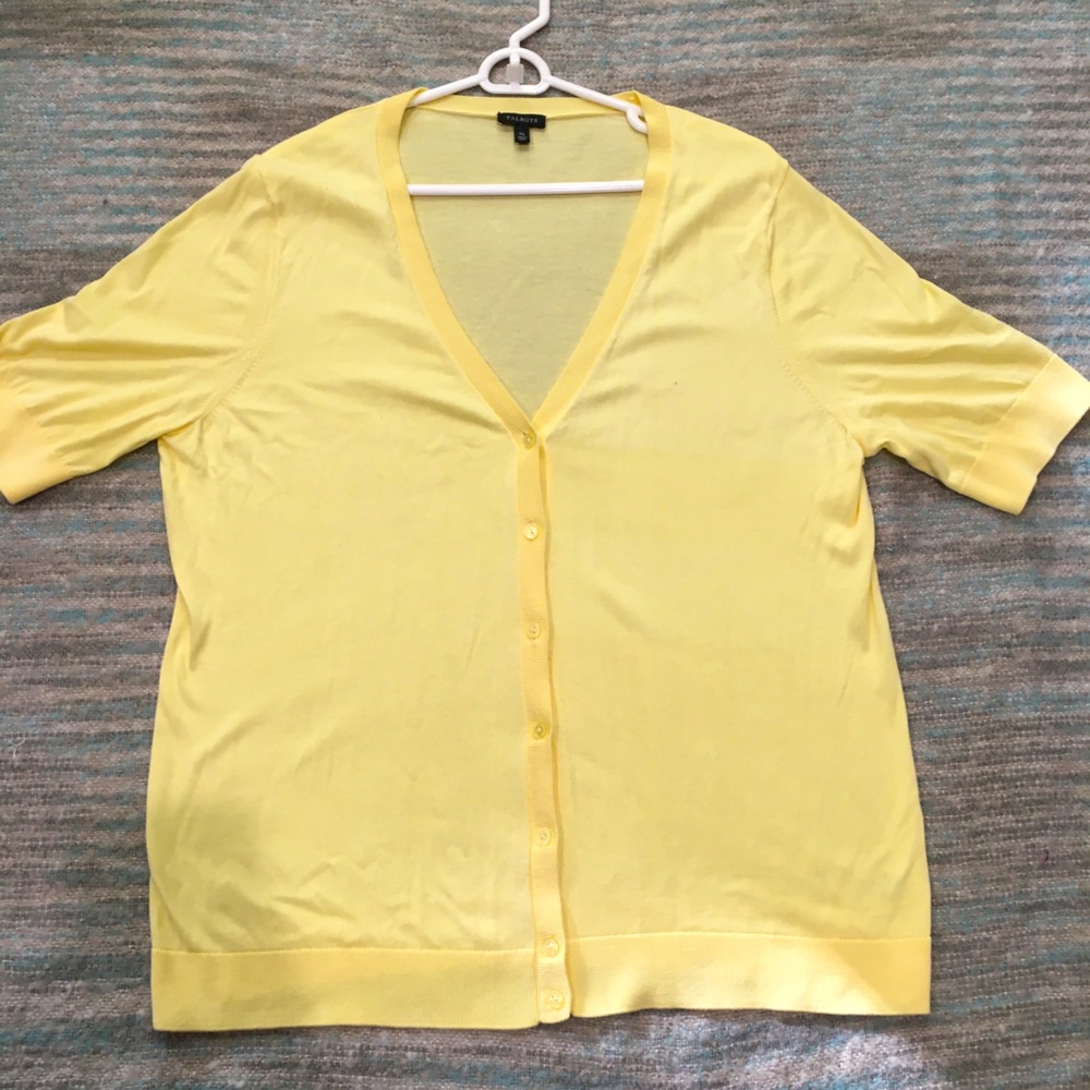 TALBOTS WOMENS XL YELLOW SHORT SLEEVED CARDIGAN